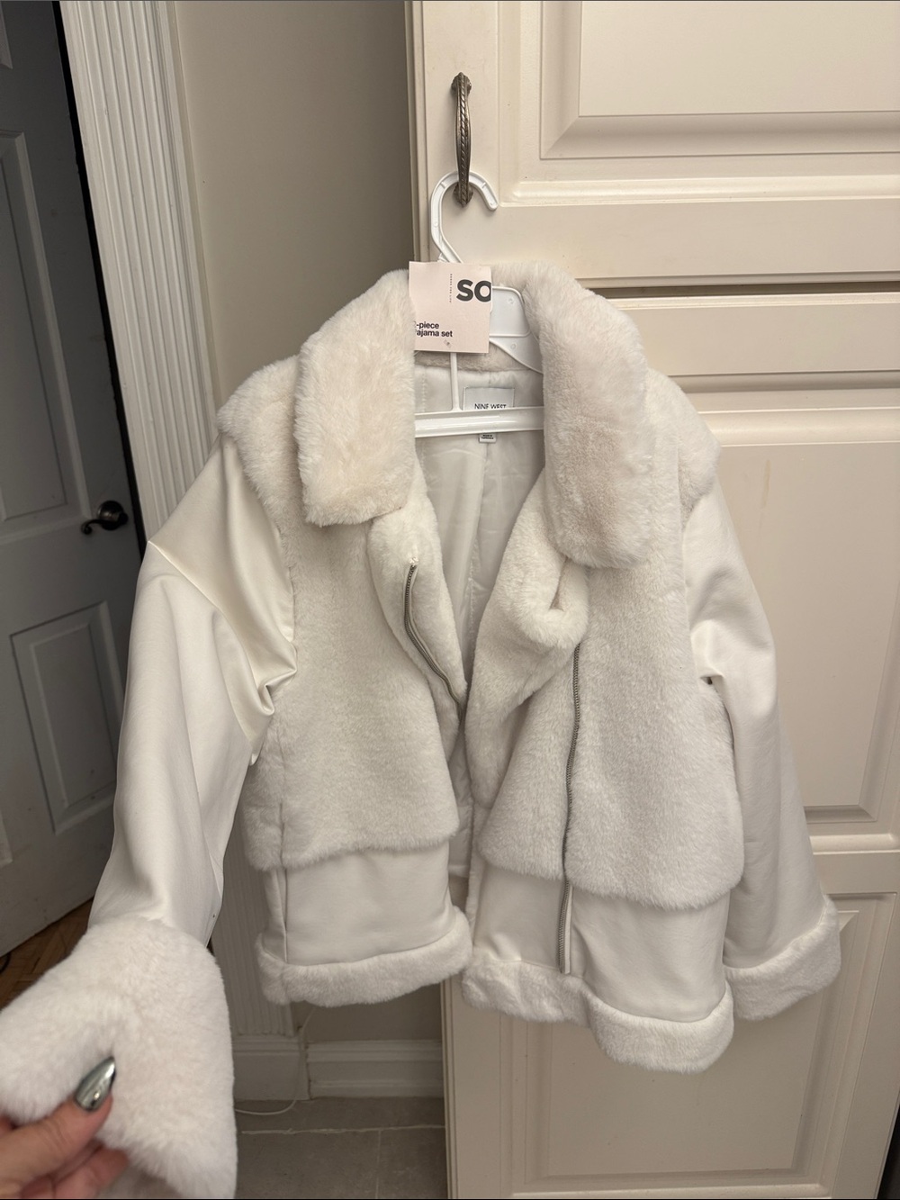 Nine West Cream Faux Shearling Zip Jacket